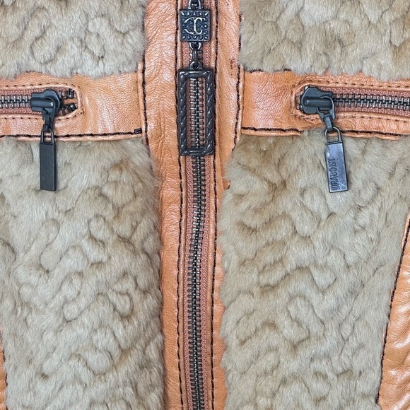 Just Cavalli Leather and Rabbit Fur Tan Jacket - Size 44 IT - Picture 3 of 12